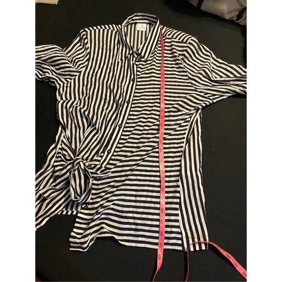 Madeleine Reverse Stripe Tye Button Blouse, Black White Shirt, Size 12 - Picture 8 of 9